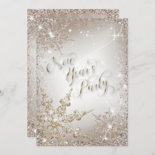 Invitation Glitzy Snowflakes Gold New Year's Eve Party
