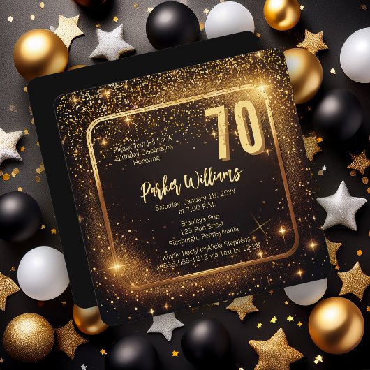 Invitation Glitzy Sparkles | Stars Gold 70th Birthday Party