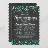 Invitation Glitzy Turquoise Chalkboard Vert Fête de réchauffe (Devant / Derrière)