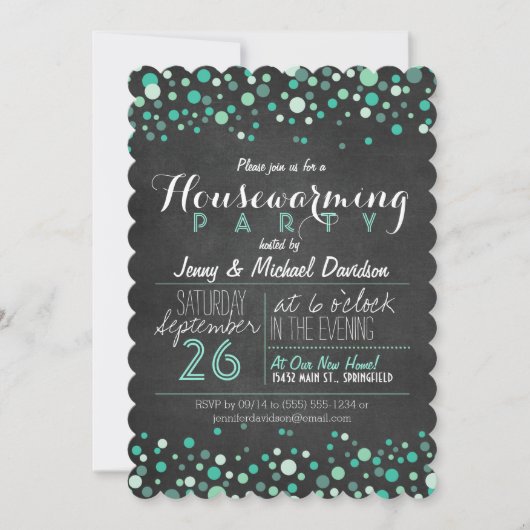 Invitation Glitzy Turquoise Chalkboard Vert Fête de réchauffe (Devant)