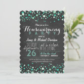 Invitation Glitzy Turquoise Chalkboard Vert Fête de réchauffe (Debout devant)