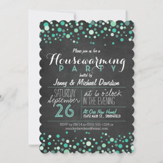 Invitation Glitzy Turquoise Chalkboard Vert Fête de réchauffe