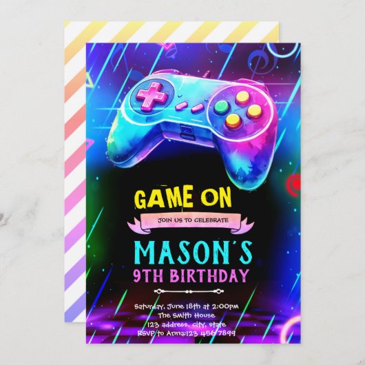 Invitation Glow game night party invite (Devant / Derrière)