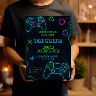 Invitation Glow Gaming Party - Neon Video Game Anniversaire