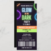 Invitation Glow In Dark Neon Boy Birthday Ticket (Devant / Derrière)