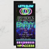 Invitation Glow in Dark Neon VIP Billet d'anniversaire (Devant / Derrière)