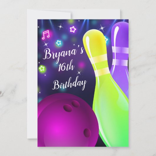 Invitation Glow in the Dark Bowling Bowl Anniversaire (Dos)