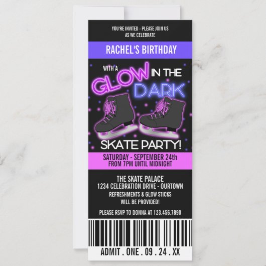 Invitation Glow in the Dark Ice Skating Party (Devant)