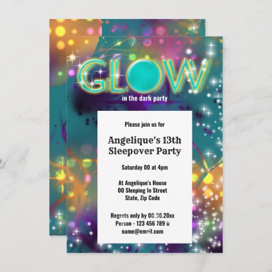 Invitation Glow in the dark neon fête fun (Devant / Derrière)