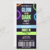 Invitation Glow In The Dark Neon Sweet 16 Party Ticket (Devant)