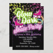 Invitation GLOW in the dark SKATE PARTY Anniversaire Invitati (Devant / Derrière)