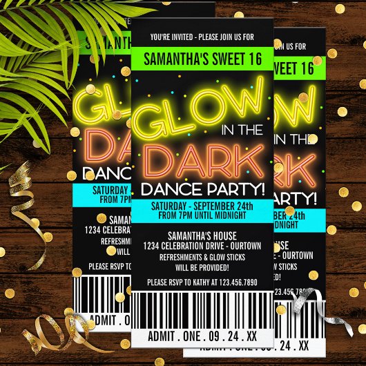 Invitation Glow in the Dark Sweet 16 Party