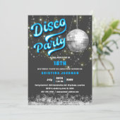 Invitation Glow Neon Blue Disco fête d'anniversaire (Debout devant)