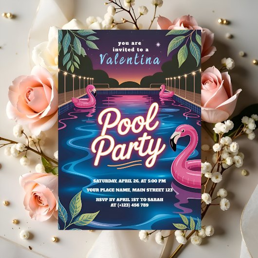 Invitation Glow Night Pool Party Birthday
