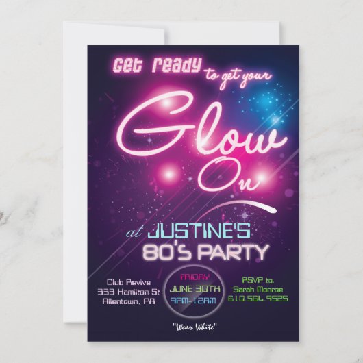 Invitation Glow Party Années 80 (Devant)