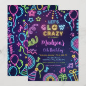 Invitation Glow Party Birthday Invitation, Neon Glow Theme (Devant / Derrière)