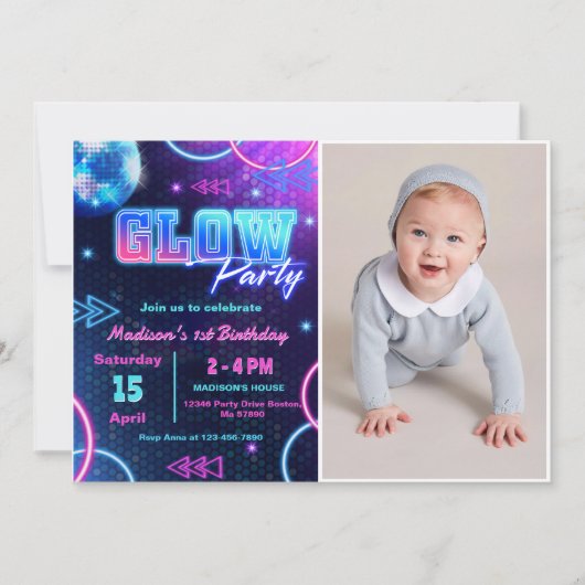 Invitation Glow Party Neon coloré Anniversaire Photo (Devant)