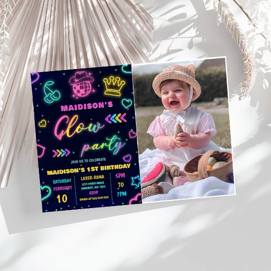 Invitation Glow Party Neon coloré Anniversaire Photo