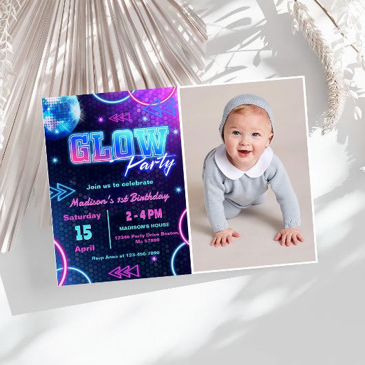 Invitation Glow Party Neon coloré Anniversaire Photo