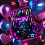 Invitation Glow Sweet 16 Seteen Retro 80s Neon Bright<br><div class="desc">Ce design éblouissant présente une typographie vibrante et colorée, sur fond d'étoiles brillantes, créant une atmosphère électrisante qui promet d'illuminer votre célébration. Parfait pour un Sweet sixteen qui déborde d'énergie et d'excitation, cette invitation prépare le terrain pour une nuit de plaisir et de festivités sous les étoiles. Invitations vos proches...</div>