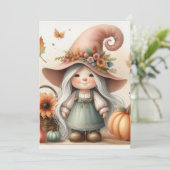 Invitation Gnome d'automne et feuilles calligraphie texte  (Debout devant)