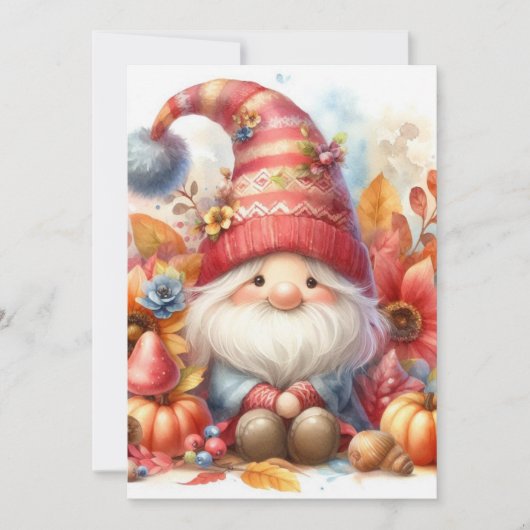 Invitation Gnome d'automne et texte de calligraphie à l'aquar (Devant)