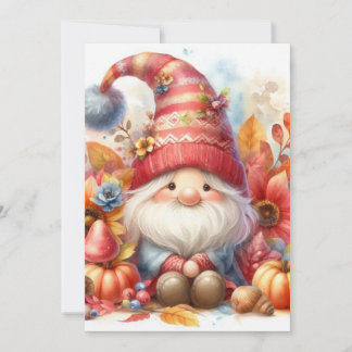 Invitation Gnome d'automne et texte de calligraphie à l'aquar