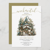 Invitation Gnome de forêt enchantée 1er anniversaire (Devant / Derrière)