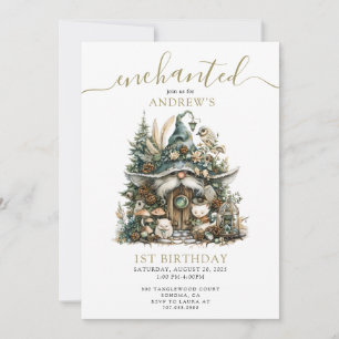 Invitation Gnome de forêt enchantée 1er anniversaire