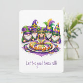 Invitation Gnome de Mardi Gras avec gâteau du roi (Debout devant)
