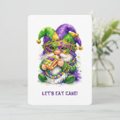 Invitation Gnome de Mardi Gras mangeant une galette des rois (Debout devant)