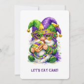 Invitation Gnome de Mardi Gras mangeant une galette des rois (Devant)
