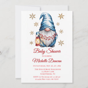 Invitation Gnome de Noël Bleu Baby Shower