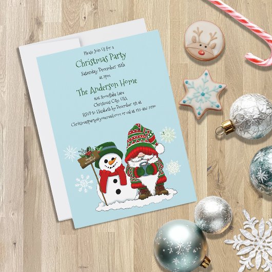 Invitation Gnome de Noël cosy Bonhomme de neige Vacances d'hi
