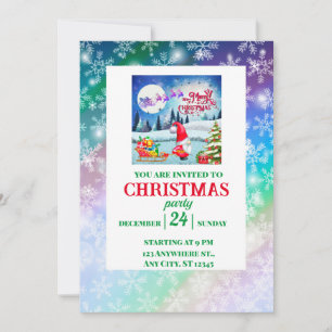 Invitation Gnome de Noël enneigé et cadeaux du traîneau du Pè