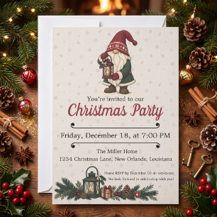 Invitation Gnome de Noël nordique avec lanterne pour fête de