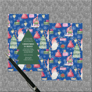 Invitation Gnome de Noël pour les vacances Arbre Motif Bleu