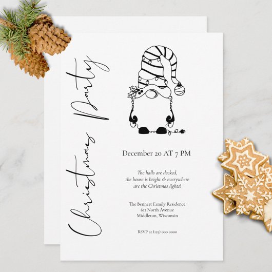 Invitation Gnome Élégant Minimaliste Moderne Fête de Noël