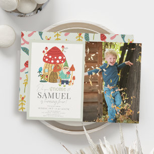 Invitation Gnome Garden Champhroom Green Anniversaire de enfa