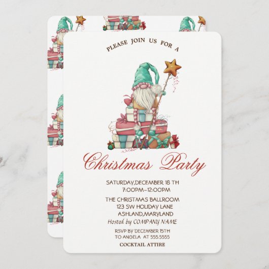 Invitation Gnome mignonne présente Noël (Devant / Derrière)