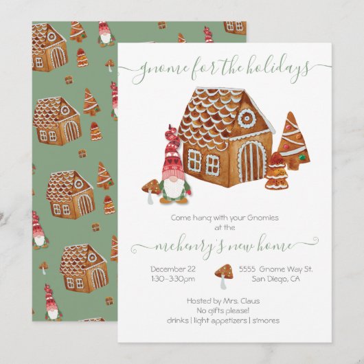 Invitation Gnome pour la fête du réchauffement de la maison d (Devant / Derrière)