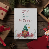 Gnome rouge vert houx baie poinsettia aquarelle