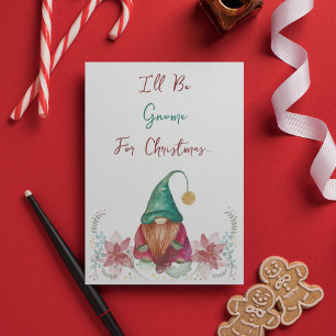 Invitation Gnome Rouge Vert Poinsettia Baie de Houx aquarelle