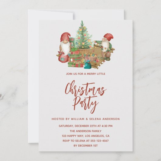 Invitation Gnome Whimsical & Fête de Noël Arbre (Devant)