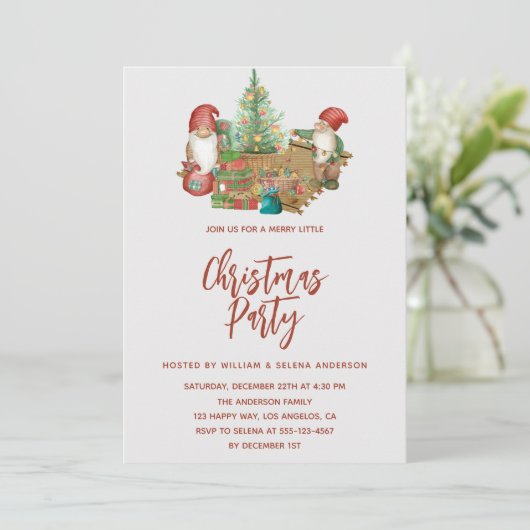 Invitation Gnome Whimsical & Fête de Noël Arbre (Debout devant)