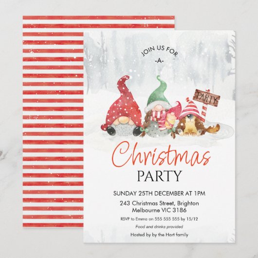 Invitation Gnomes avec bébé et chien Fête de Noël de la famil (Devant / Derrière)