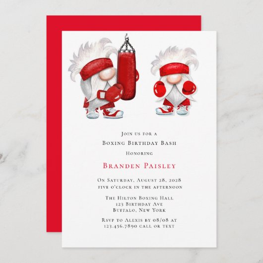 Invitation Gnomes de boxe Anniversaire Bash (Devant / Derrière)