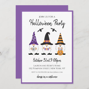 Invitation Gnomes de la fête d'Halloween violet orange
