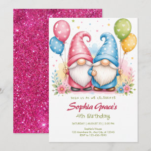 Invitation Gnomes joyeux colorés avec ballons