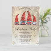 Invitation Gnomes mignonnes Snowflakes Gold Party (Debout devant)